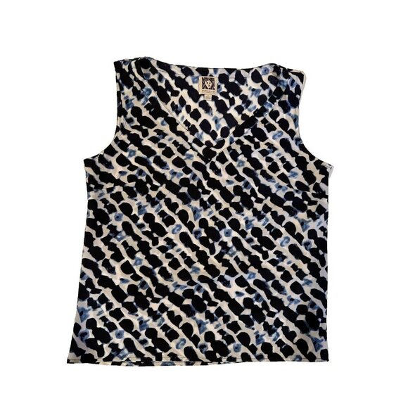 ANNE KLEIN Women Lite Slippery 100% Polyester V-Neck Tank Top Multicolor Geo M - Picture 1 of 7
